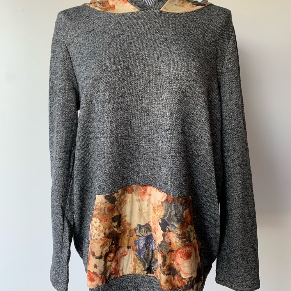 Floral and Gray Hoodie Sweatshirt